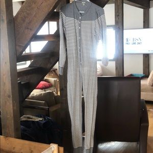 Henley stripe 1 piece pajamas button down